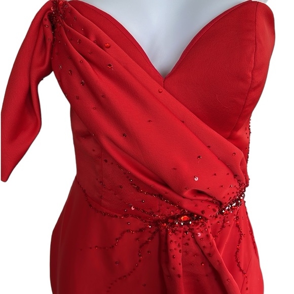 Ritchie Teves Red Strapless Sequined Evening Gown S - Picture 5 of 11